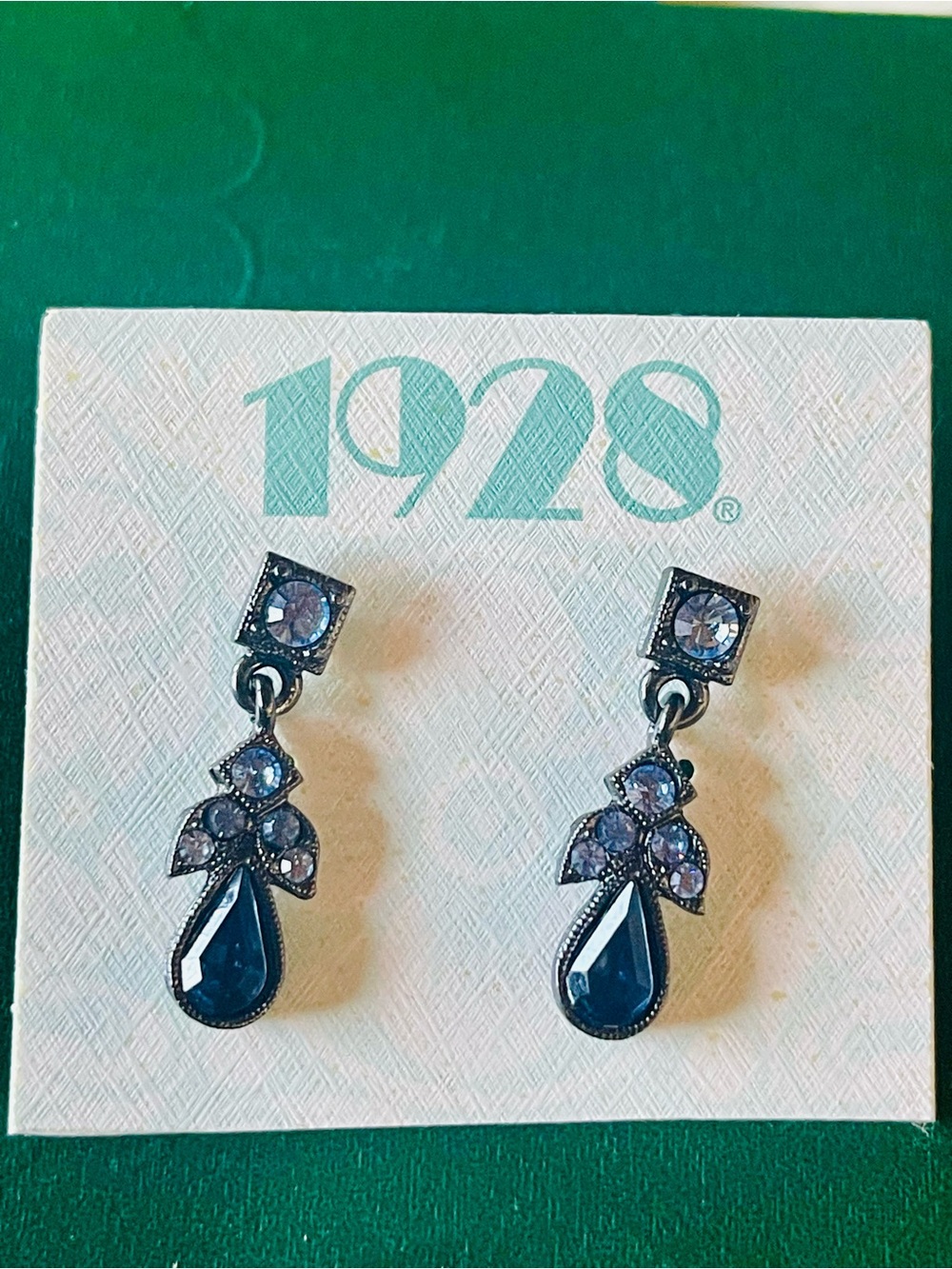 1928 Blue Crystal  Teardrop Dangle Earrings